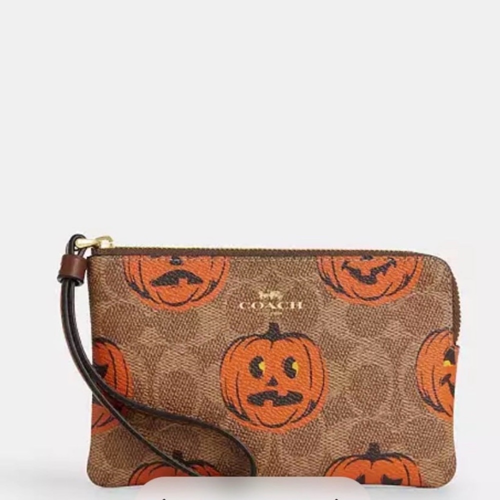Coach Corner Zip Wristlet In Signature Canvas With Halloween Print - Picture 1 of 2
